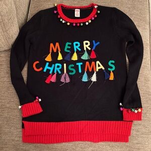 Holiday Time Black and Red Merry Christmas Sweater